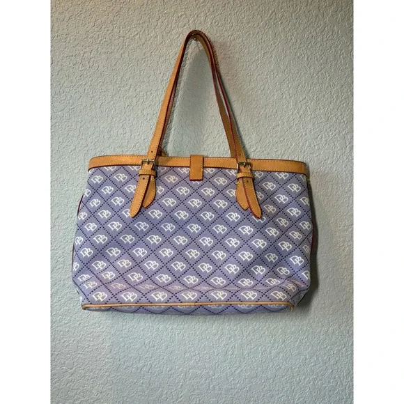 Dooney & Bourke DB Monogram Tote Bag Purse Lavender and White Leather Trim Y2K - Picture 1 of 8